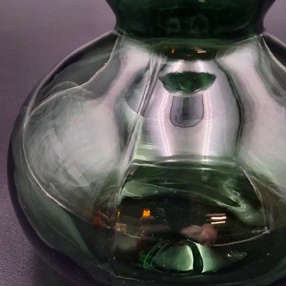 Vintage Hand Blown Green‎ Glass Vase Gourd Shape Mid Century Modern Decor